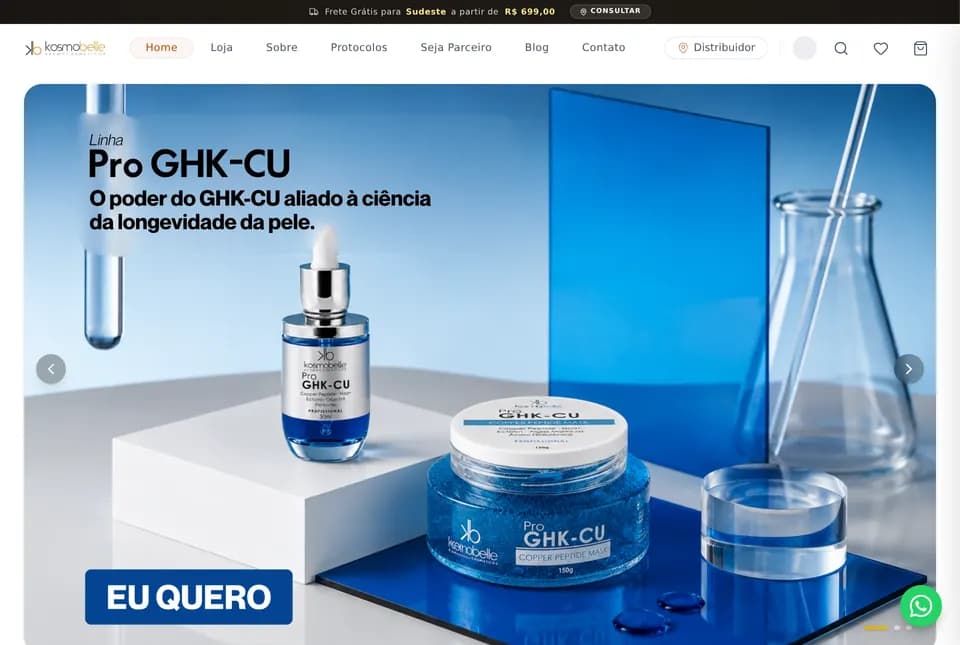 Site de Kosmobelle aberto no navegador