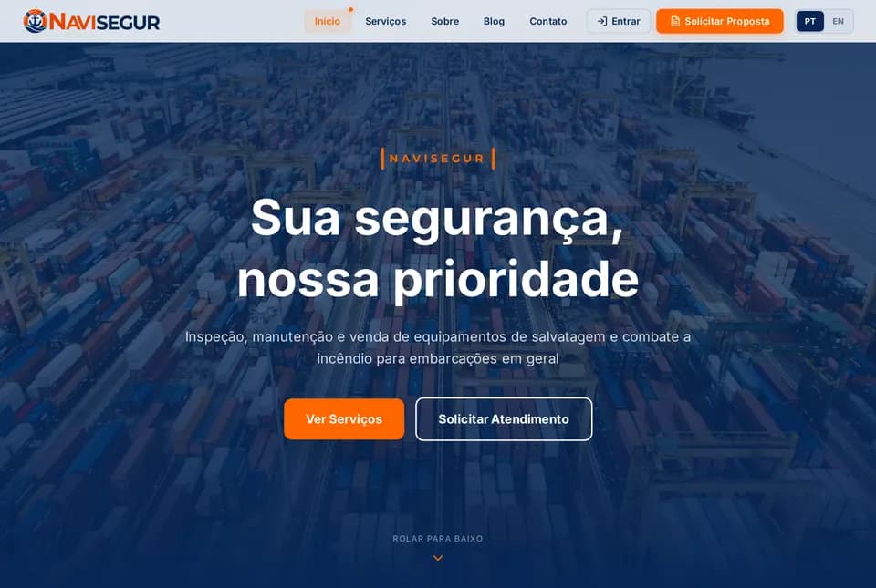 Site de NAVISEGUR aberto no navegador